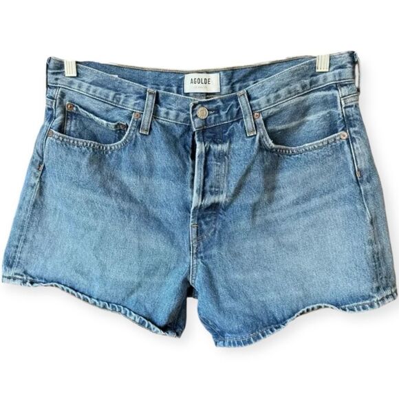 Agolde Parker Long Classic Denim Jean Shorts 30 - Picture 2 of 6